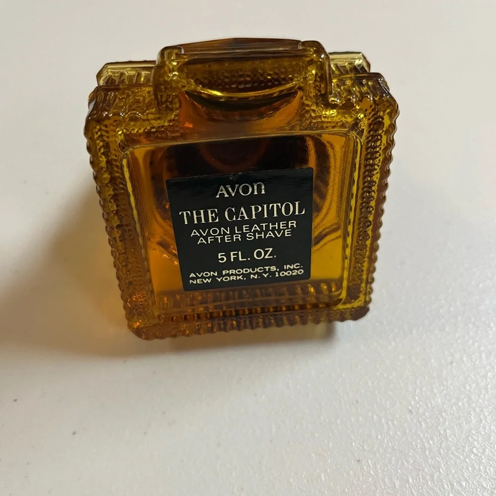 Vintage Avon Capitol Building Amber and Gold Cologne Bottle